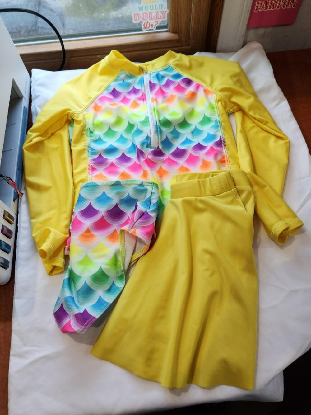 Girls 3 Piece Mermaid Rash Guard Swimsuit Set Size 8 UPF 50+